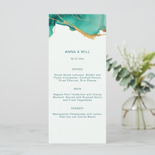 Modern Emerald Gold Blauwgroen Zomer Strand Boho B Menu (Staand voorkant)