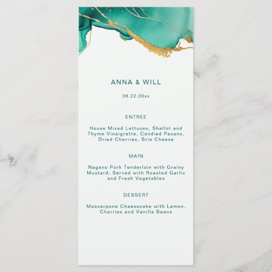 Modern Emerald Gold Blauwgroen Zomer Strand Boho B Menu (Voorkant)