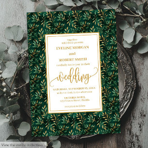 Modern Emerald Gold Greenery Uitnodiging voor een 