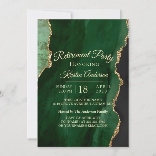 Modern Emerald Gold Retirement Party Kaart (Voorkant)