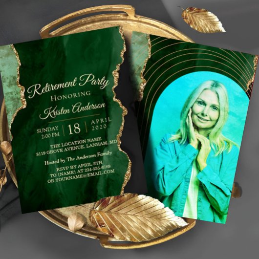 Modern Emerald Gold Retirement Party Kaart