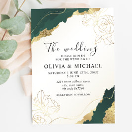 Modern Emerald Gold Wedding Invitation Kaart