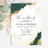 Modern Emerald Gold Wedding Invitation Kaart