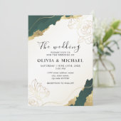 Modern Emerald Gold Wedding Invitation Kaart (Staand voorkant)