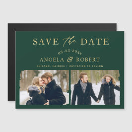 Modern Emerald Green 2 Photo Save the Date Magnet