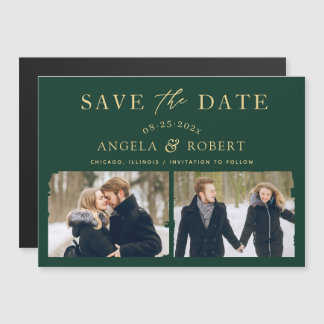 Modern Emerald Green 2 Photo Save the Date Magnet