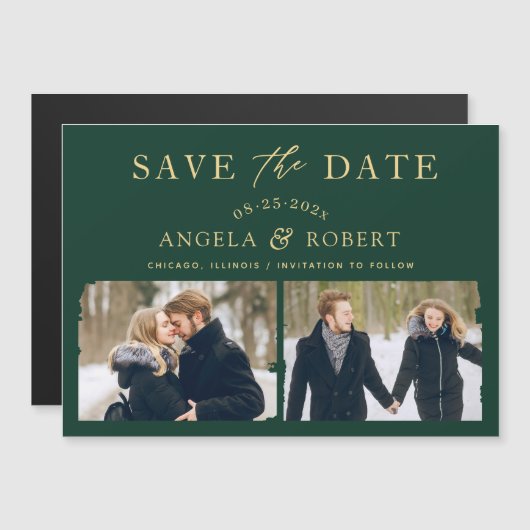 Modern Emerald Green 2 Photo Save the Date Magnet (Voorkant / Achterkant)