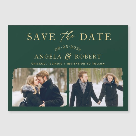 Modern Emerald Green 2 Photo Save the Date Magnet (Voorkant)