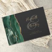 Modern Emerald Green Agate Gold Script Dark Gastenboek