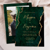 Modern Emerald Green Agate Script Photo Wedding Kaart