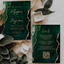 Modern Emerald Green Agate Script QR Code Wedding