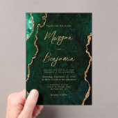 Modern Emerald Green Agate Script Wedding Acryl Uitnodigingen (Insitu (Draagbaar))