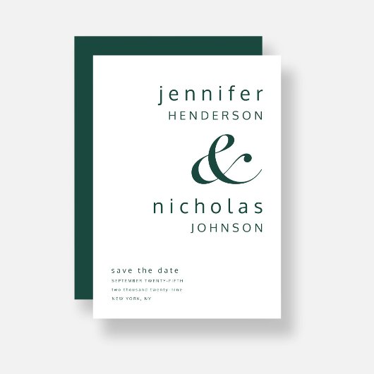 Modern Emerald Green Ampersand Typography Wedding Save The Date