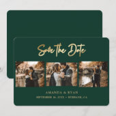 Modern Emerald Green and Gold Foil Wedding 3 Foto Save The Date (Voorkant / Achterkant)