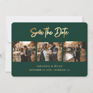 Modern Emerald Green and Gold Foil Wedding 3 Foto Save The Date