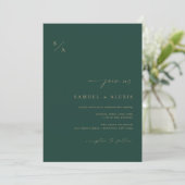 Modern Emerald Green and Gold Minimalist Wedding Kaart (Staand voorkant)
