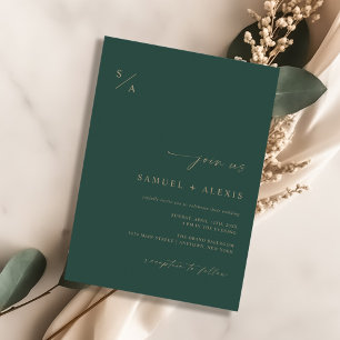 Modern Emerald Green and Gold Minimalist Wedding Kaart