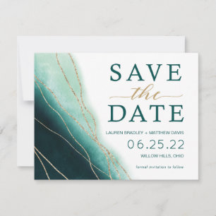 Modern Emerald Green and Gold Waterverf Save The Date