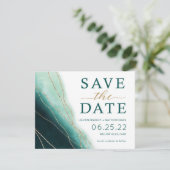 Modern Emerald Green and Gold Waterverf Save The Date (Staand voorkant)