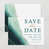 Modern Emerald Green and Gold Waterverf Save The Date (Voorkant / Achterkant)