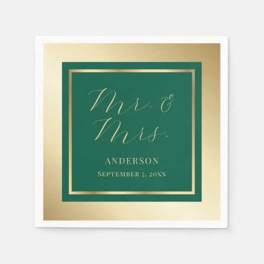 Modern Emerald Green and Gold Wedding Napkins Servet (Voorkant)
