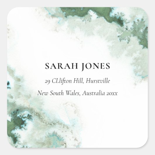 Modern Emerald Green Aqua Silver Agate Adres Vierkante Sticker (Voorkant)