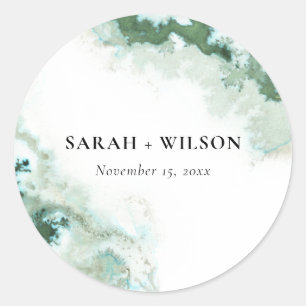 Modern Emerald Green Aqua Silver Agate Wedding Ronde Sticker