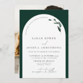Modern Emerald Green Arch Botanical Photo Wedding Kaart (Voorkant / Achterkant)