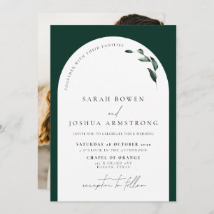 Modern Emerald Green Arch Botanical Photo Wedding Kaart