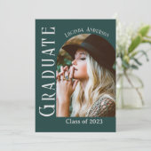 Modern Emerald Green Arch Foto Graduation Party Kaart (Staand voorkant)