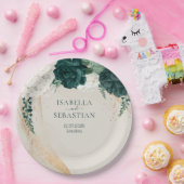 Modern Emerald Green Beige Floral Elegance Papieren Bordje (Feest)