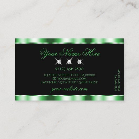 Modern Emerald Green Black Sparkle Jewels Stylish Visitekaartje (Achterkant)