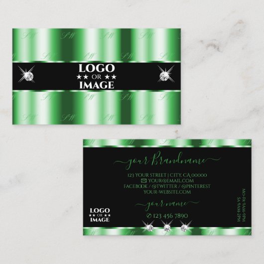 Modern Emerald Green Black Sparkle Jewels voegen L Visitekaartje (Voorkant / Achterkant)