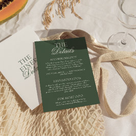 Modern Emerald Green Boho Chic Wedding Details Informatiekaartje