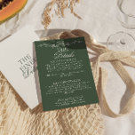 Modern Emerald Green Boho Floral Wedding Details Informatiekaartje<br><div class="desc">Simple and stylish retro wedding guest info details. With emerald green background and white text layout with whimsical old money classy wordings.  And outline floral border. All the info are customizable as website,  transportation,  accommodation . Grab it along with other products from this classy hand made retro wedding suite.</div>