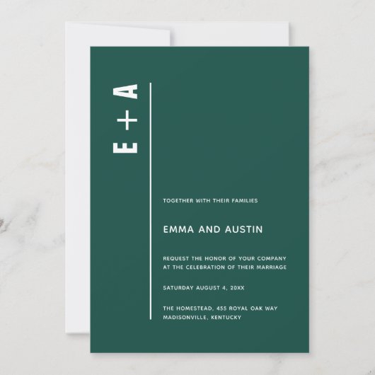 Modern Emerald Green Bold Initialen Wedding Kaart (Voorkant)