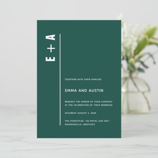 Modern Emerald Green Bold Initialen Wedding Kaart (Staand voorkant)