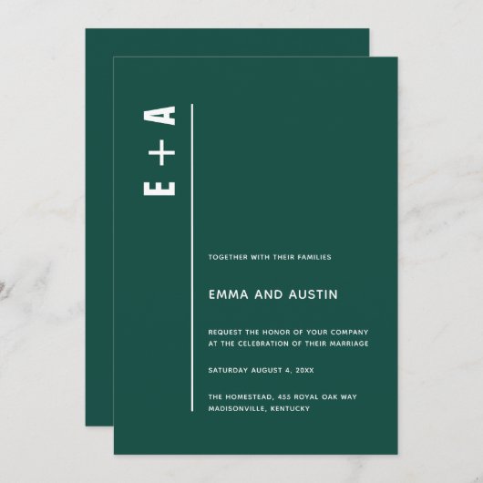 Modern Emerald Green Bold Initialen Wedding Kaart (Voorkant / Achterkant)
