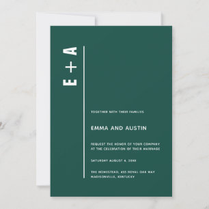 Modern Emerald Green Bold Initialen Wedding Kaart