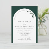 Modern Emerald Green Botanical Script Wedding Invi Kaart (Staand voorkant)
