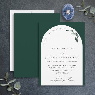 Modern Emerald Green Botanical Script Wedding Invi Kaart