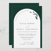 Modern Emerald Green Botanical Script Wedding Kaart (Voorkant / Achterkant)