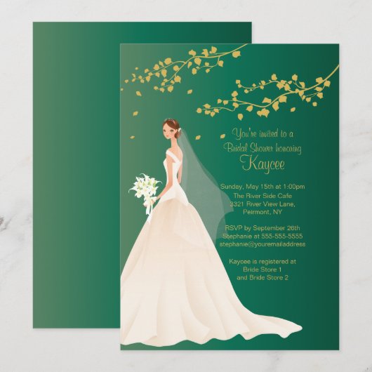 Modern Emerald Green Bride Vrijgezellenfeest Invit Kaart (Voorkant / Achterkant)