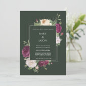 Modern Emerald Green Burgundy Floral Kaart (Staand voorkant)