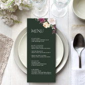 Modern Emerald Green Burgundy Peonies Menu Kaart