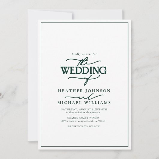 Modern Emerald Green Calligraphy Wedding Kaart (Voorkant)