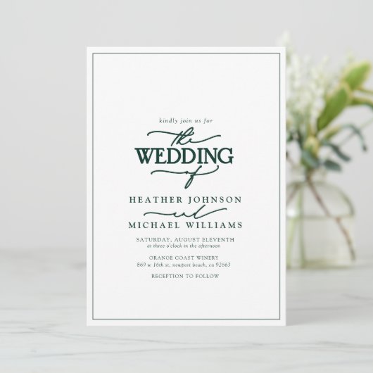 Modern Emerald Green Calligraphy Wedding Kaart (Staand voorkant)