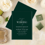 Modern Emerald Green Calligraphy Wedding Kaart<br><div class="desc">Het rendabele, elegante en moderne, eenvoudige, minimalistische emerald green en white typografie bruiloft design kenmerkt 'The Wedding Of' in moderne kalligrafie en Serif tekst als de belangrijkste ontwerpeigenschap, en is gebaseerd op onze beste vrijgezellenfeest-uitnodiging. Op de achterkant van de kaart staat een groene textuur met een smaragdstructuur. De ontwerper van...</div>