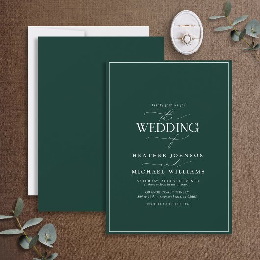 Modern Emerald Green Calligraphy Wedding Kaart