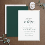 Modern Emerald Green Calligraphy Wedding Kaart<br><div class="desc">Het rendabele, elegante en moderne, eenvoudige, minimalistische emerald green en white typografie bruiloft design kenmerkt 'The Wedding Of' in moderne kalligrafie en Serif tekst als de belangrijkste ontwerpeigenschap, en is gebaseerd op onze beste vrijgezellenfeest-uitnodiging. Op de achterkant van de kaart staat een groene textuur met een smaragdstructuur. De ontwerper van...</div>
